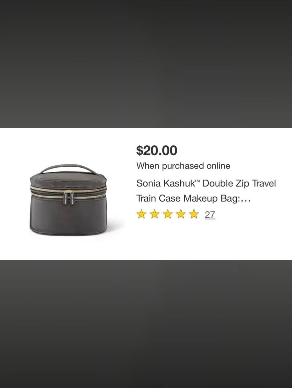Sonia Kashuk Double Zip Travel Train Case Makeup Bag